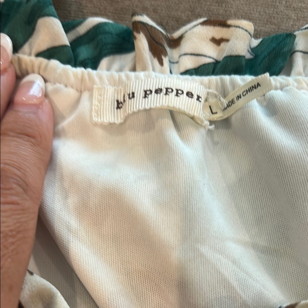 Blu Pepper Cream and Green Ruffled Smocked Sundress - Picture 3 of 7